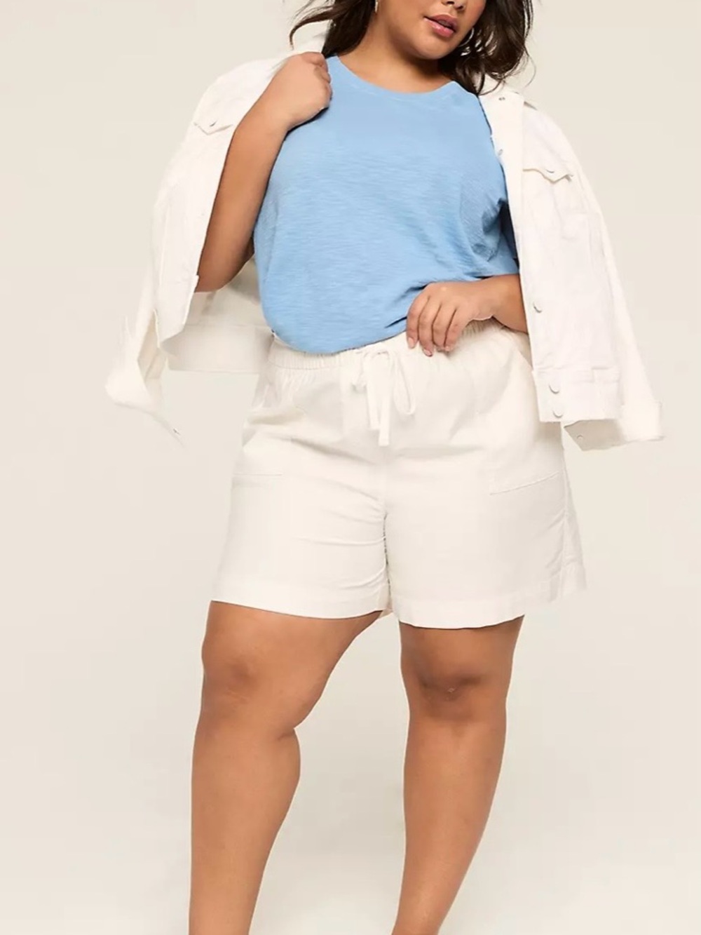 Lane Bryant Women’s Cream Drawstring Linen-Blend Slub Shorts 18/20